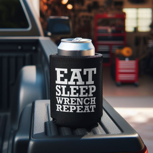 Eat Sleep Wrench Repeat Can Koozie